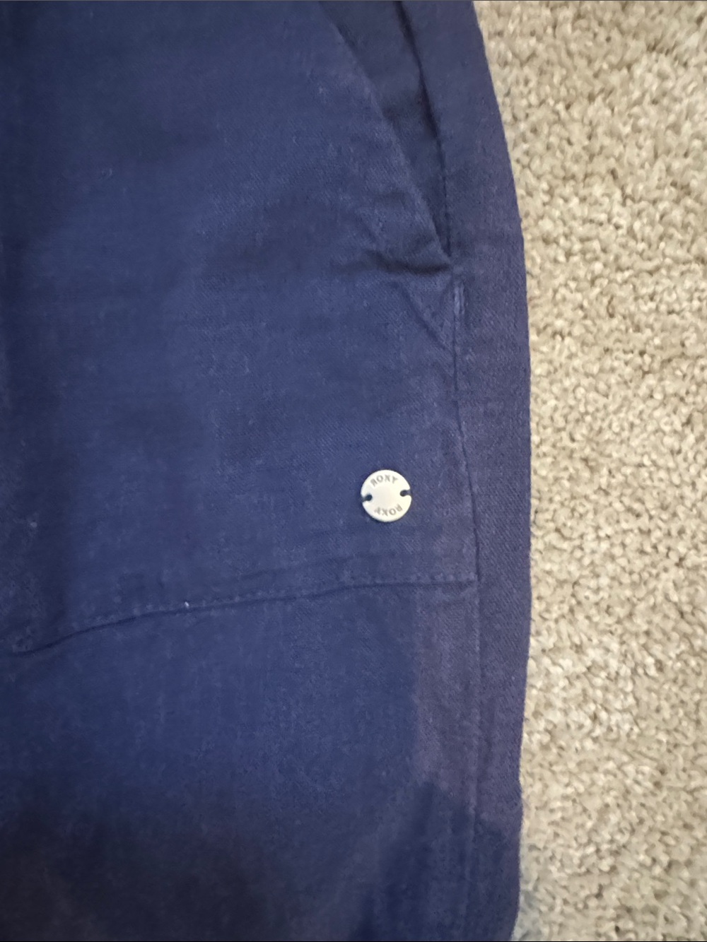 Pair of  Roxy Casual Drawstring Linen Pants - Olive Green & Navy - Picture 3 of 6